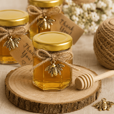 Set borcan hexagonal pentru miere cu lingură și pandantiv (cutie 30 de seturi) - CraftUp