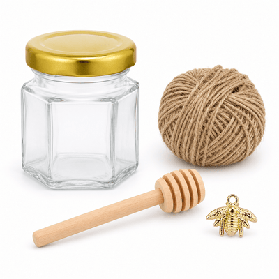 Set borcan hexagonal pentru miere cu lingură și pandantiv (cutie 30 de seturi) - CraftUp