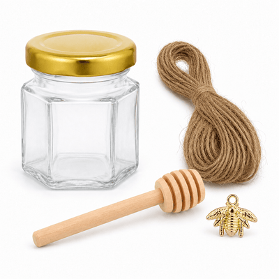 Set borcan hexagonal pentru miere cu lingură și pandantiv (cutie 30 de seturi) - CraftUp