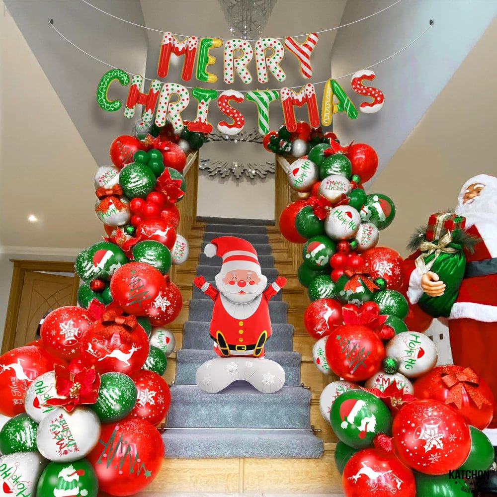 Set decor baloane Crăciun 115 piese cu arc, folie Merry Christmas și Moș Crăciun - CraftUp