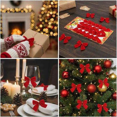 Set fundițe catifea Crăciun (set 12 buc) - CraftUp