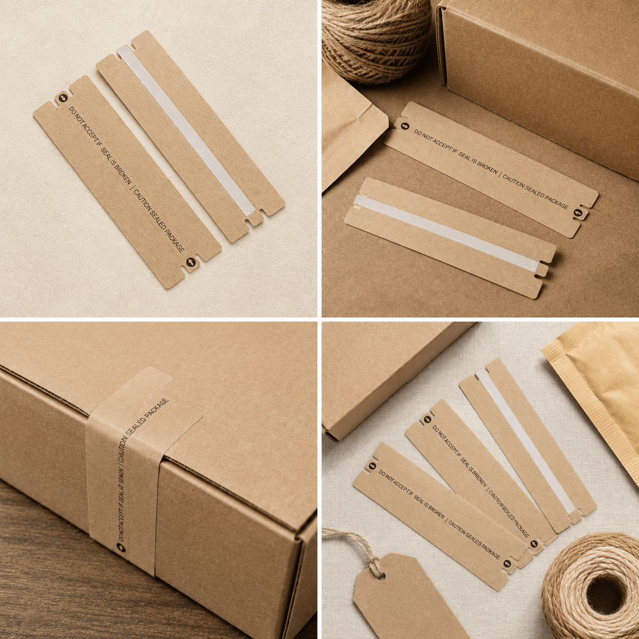 Sigilii adezive de securitate cu text de avertizare - kraft (set 10 buc) - CraftUp