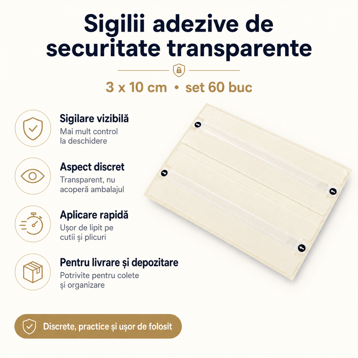 Sigilii adezive de securitate - transparent (set 60 buc) - CraftUp