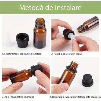 Sticluță ambră reutilizabilă cu picurător și capac negru cu inel sigiliu - CraftUp