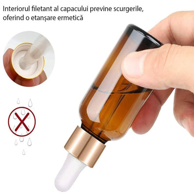 Sticluță ambră reutilizabilă cu pipetă și capac alb - auriu - CraftUp