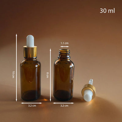 Sticluță ambră reutilizabilă cu pipetă și capac alb - auriu - CraftUp