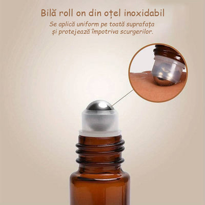 Sticluță ambră reutilizabilă cu roll on metalic și capac negru 10ml - CraftUp