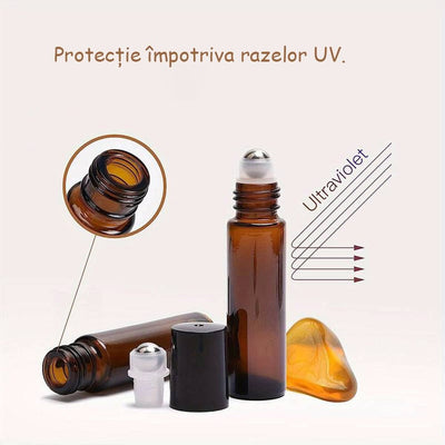Sticluță ambră reutilizabilă cu roll on metalic și capac negru 10ml - CraftUp