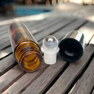 Sticluță ambră reutilizabilă cu roll on metalic și capac negru 10ml - CraftUp
