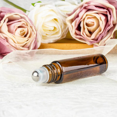 Sticluță ambră reutilizabilă cu roll on metalic și capac negru 10ml - CraftUp