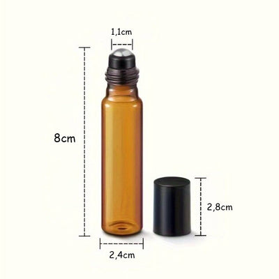 Sticluță ambră reutilizabilă cu roll on metalic și capac negru 10ml - CraftUp