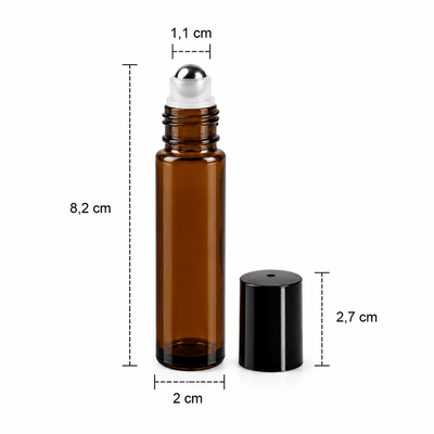 Sticluță ambră reutilizabilă cu roll on metalic și capac negru 10ml - CraftUp