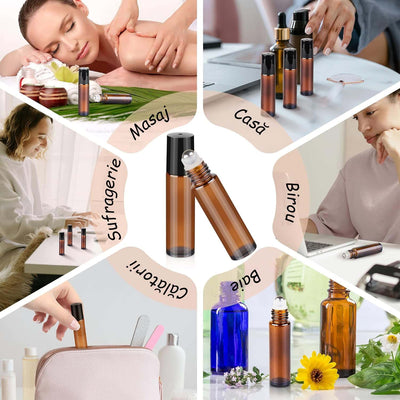 Sticluță ambră reutilizabilă cu roll on metalic și capac negru 10ml - CraftUp