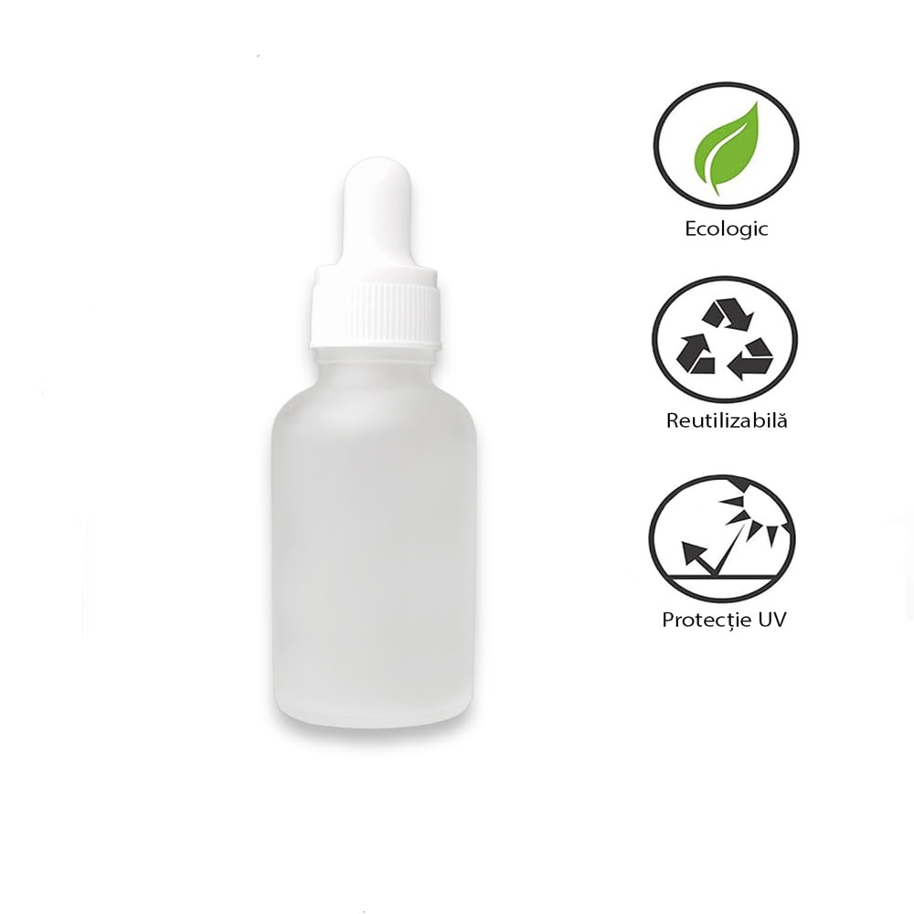Sticluța mată reutilizabilă cu pipetă și capac alb - CraftUp
