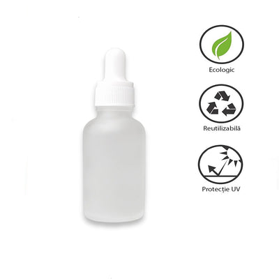 Sticluța mată reutilizabilă cu pipetă și capac alb - CraftUp