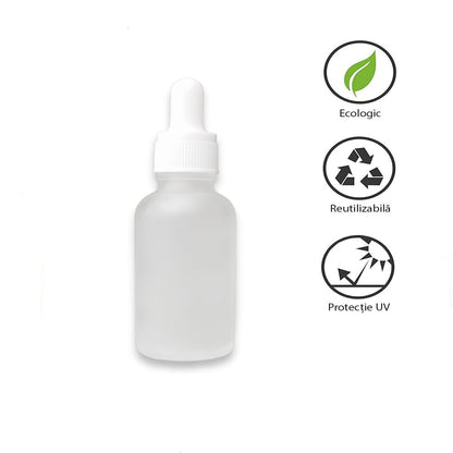 Sticluța mată reutilizabilă cu pipetă și capac alb - CraftUp