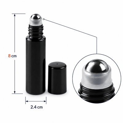 Sticluță neagră reutilizabilă cu roll-on metalic și capac negru 10ml - CraftUp