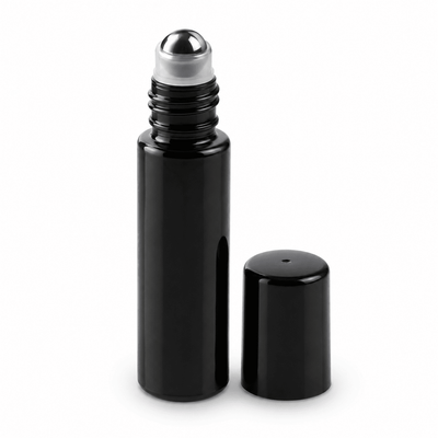 Sticluță neagră reutilizabilă cu roll-on metalic și capac negru 10ml - CraftUp