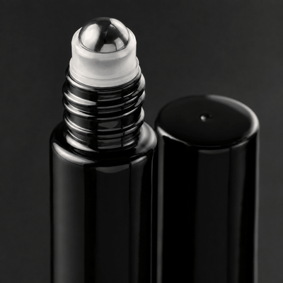 Sticluță neagră reutilizabilă cu roll-on metalic și capac negru 10ml - CraftUp