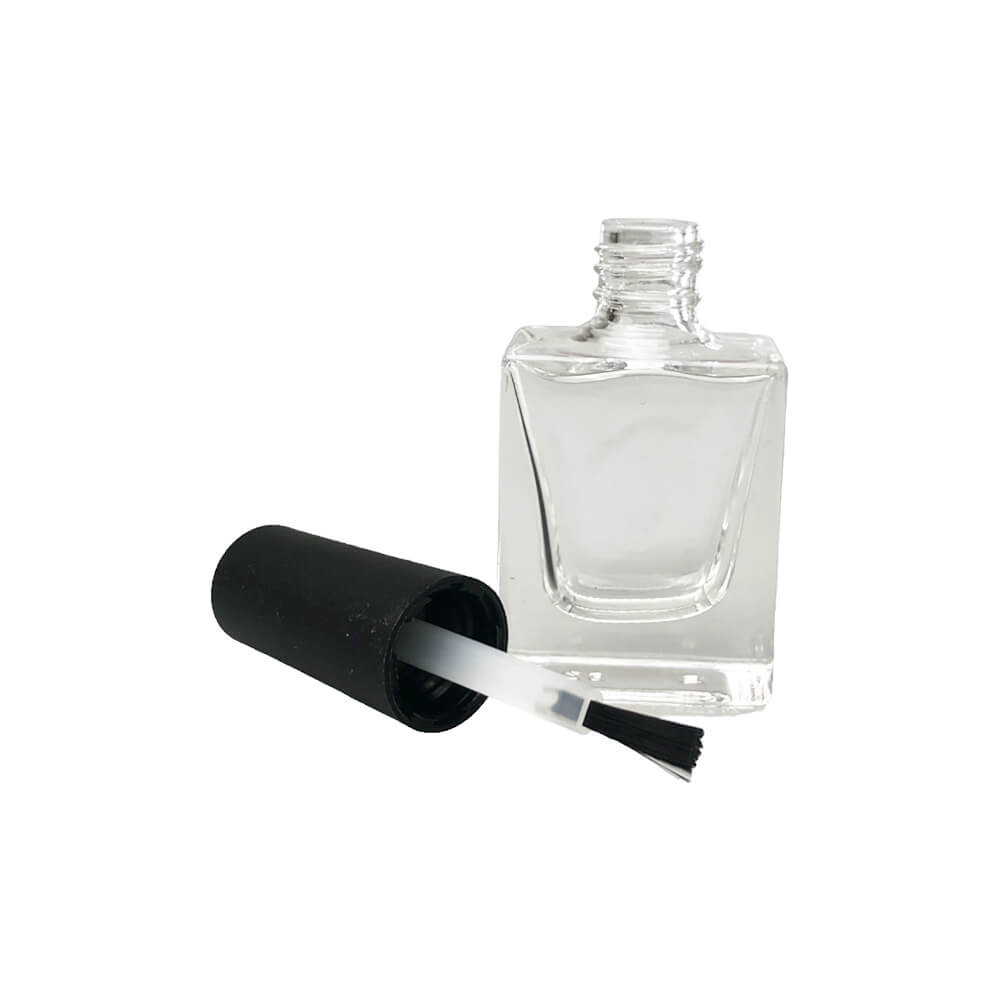 Sticluță transparentă pătrată cu pensulă ojă și capac negru 10ml - CraftUp