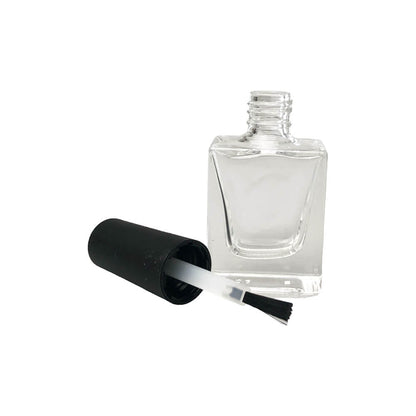Sticluță transparentă pătrată cu pensulă ojă și capac negru 10ml - CraftUp