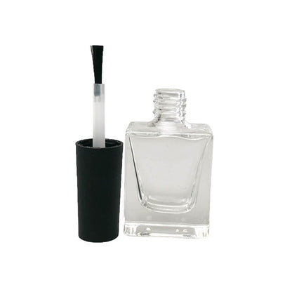 Sticluță transparentă pătrată cu pensulă ojă și capac negru 10ml - CraftUp