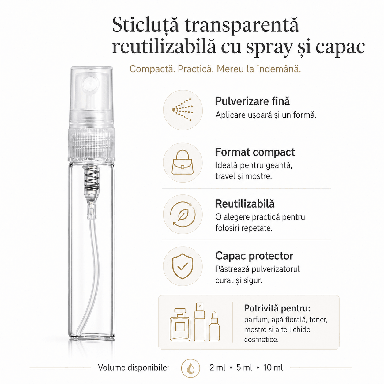 Sticluță transparentă reutilizabilă cu spray și capac - CraftUp