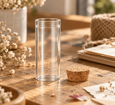 Sticluță transparentă tip eprubetă cu dop de plută 30 ml - CraftUp