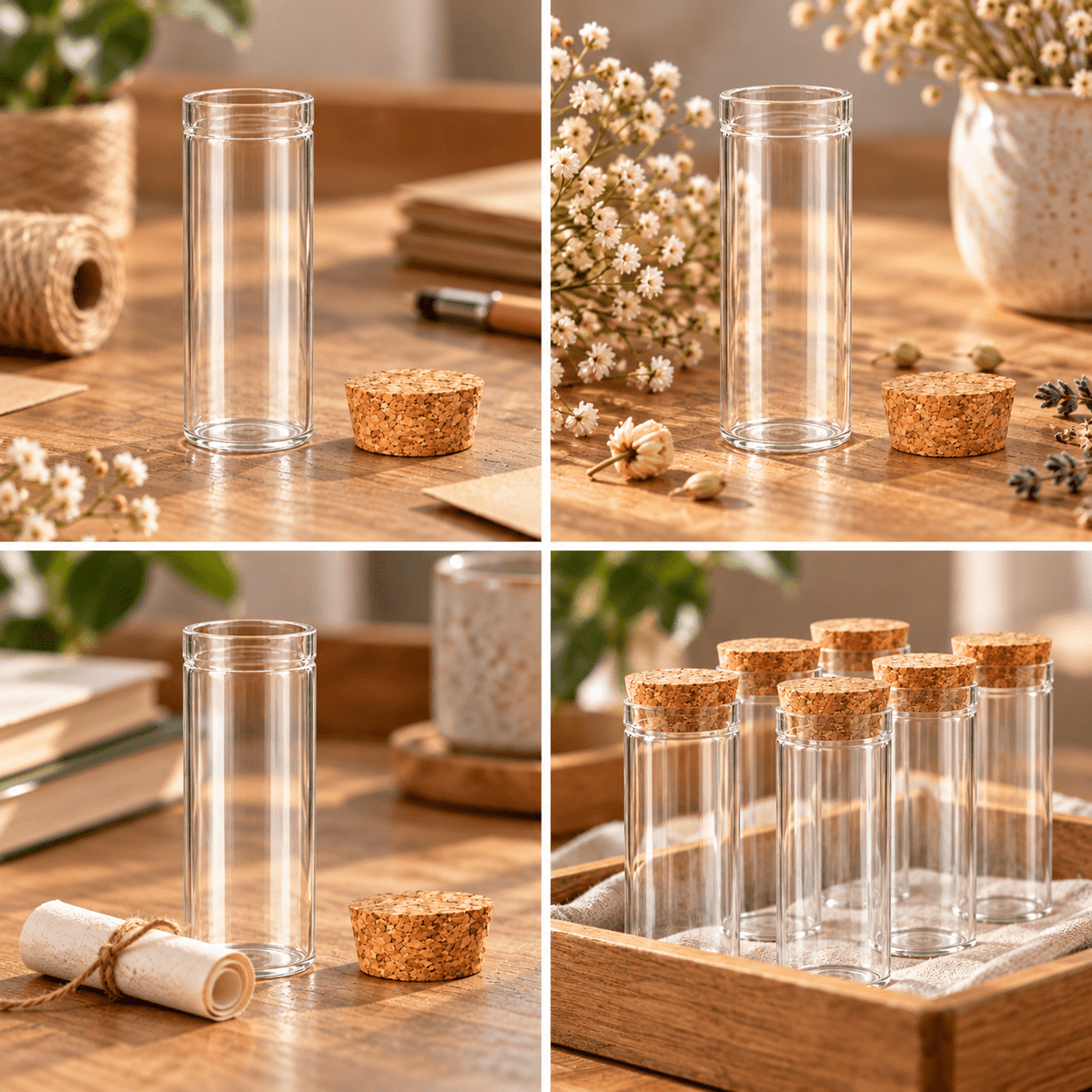 Sticluță transparentă tip eprubetă cu dop de plută 30 ml - CraftUp