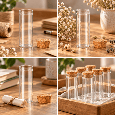 Sticluță transparentă tip eprubetă cu dop de plută 30 ml - CraftUp