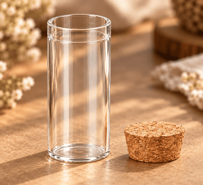 Sticluță transparentă tip eprubetă cu dop de plută 30 ml - CraftUp