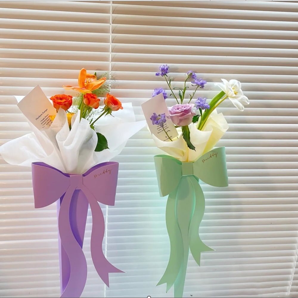 Suport buchet de flori cu fundă - Bleu (set 10 buc) - CraftUp