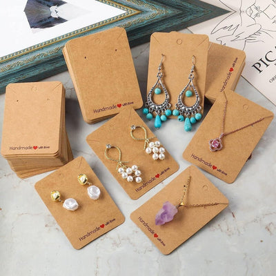 Suport cercei și colier din hârtie cu mesaj Handmade - kraft (set 100 buc) 6x9cm - CraftUp