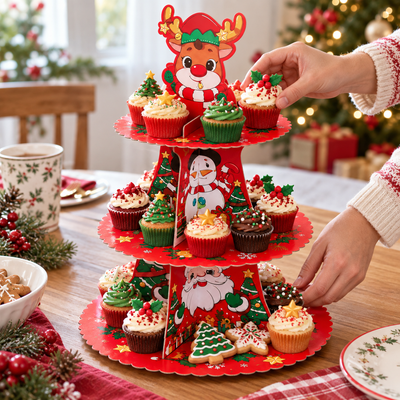 Suport deserturi de Crăciun din carton cu 3 niveluri - multicolor - CraftUp