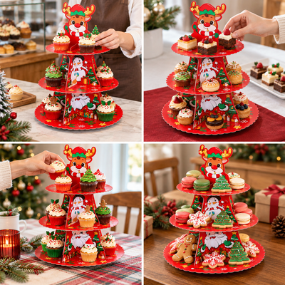 Suport deserturi de Crăciun din carton cu 3 niveluri - multicolor - CraftUp