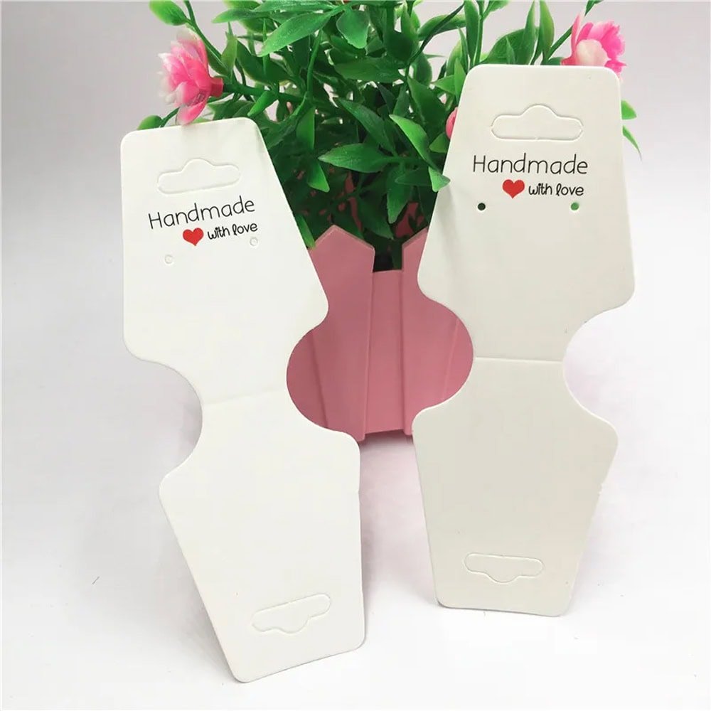 Suport în formă de trapez cu adeziv si mesaj Handmade with love - alb (set 100 buc) - CraftUp