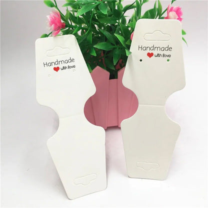 Suport în formă de trapez cu adeziv si mesaj Handmade with love - alb (set 100 buc) - CraftUp