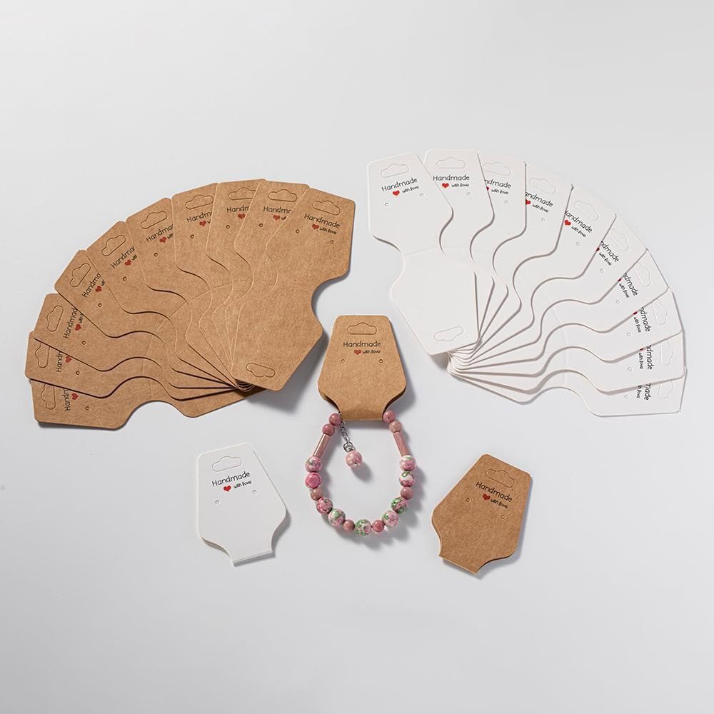Suport în formă de trapez cu adeziv si mesaj Handmade with love - alb (set 100 buc) - CraftUp