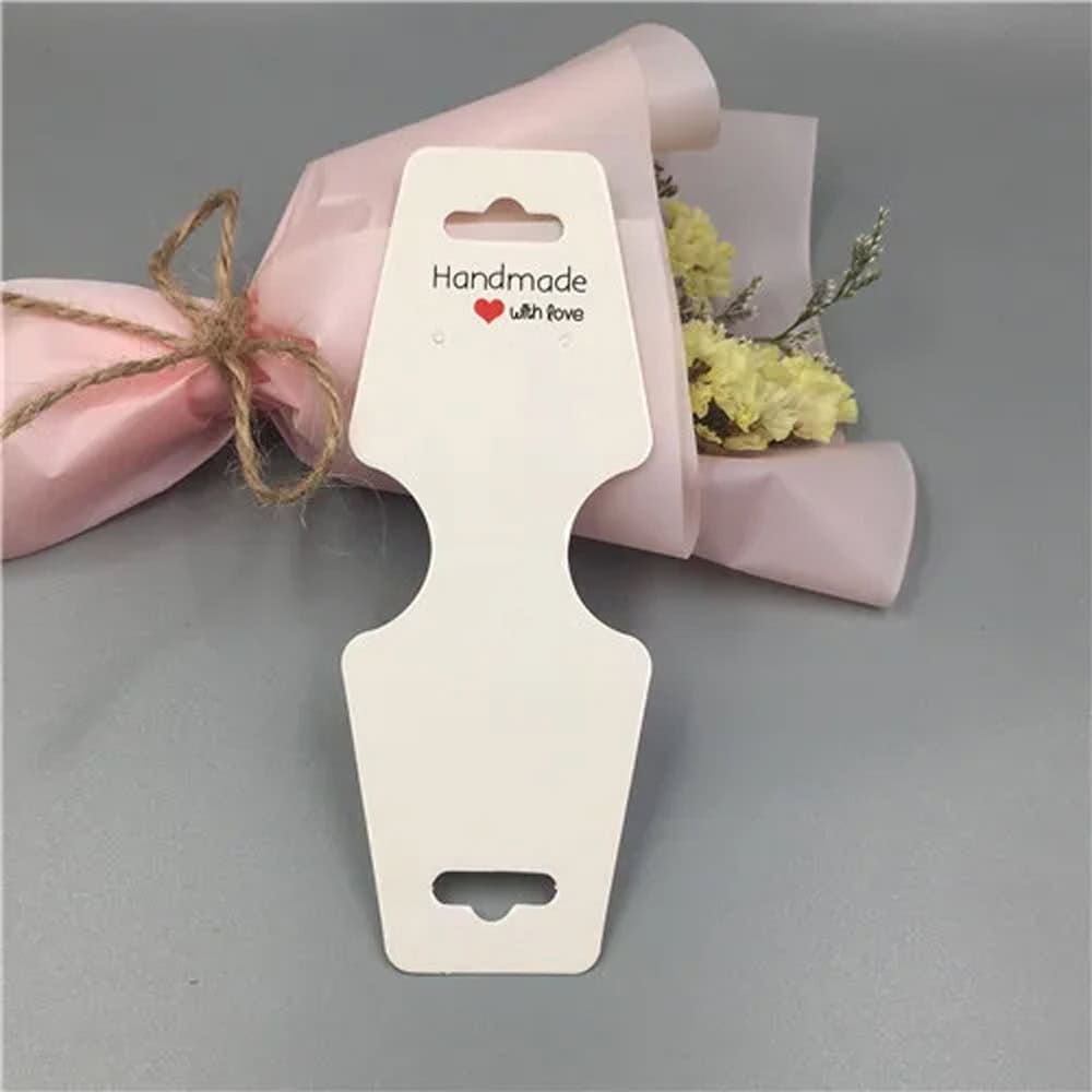 Suport în formă de trapez cu adeziv si mesaj Handmade with love - alb (set 100 buc) - CraftUp