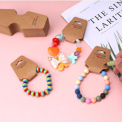 Suport în formă de trapez cu adeziv si mesaj Handmade with love - kraft (set 100 buc) - CraftUp