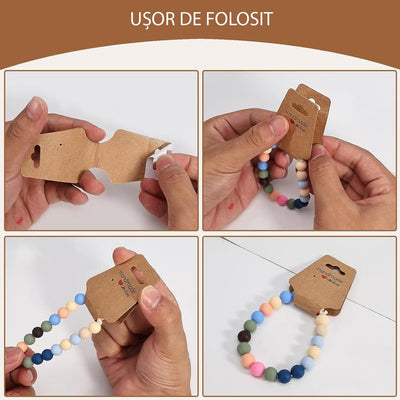 Suport în formă de trapez cu adeziv si mesaj Handmade with love - kraft (set 100 buc) - CraftUp