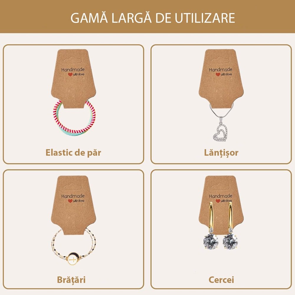 Suport în formă de trapez cu adeziv si mesaj Handmade with love - kraft (set 100 buc) - CraftUp