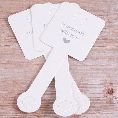 Suport pătrat cu adeziv și mesaj Handmade with love - alb (set 100 buc) - CraftUp