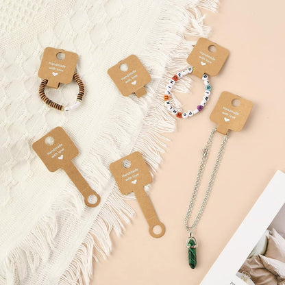 Suport pătrat cu adeziv și mesaj Handmade with love - kraft (set 100 buc) - CraftUp