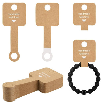 Suport pătrat cu adeziv și mesaj Handmade with love - kraft (set 100 buc) - CraftUp