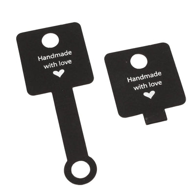 Suport pătrat cu adeziv și mesaj Handmade with love - negru (set 100 buc) - CraftUp