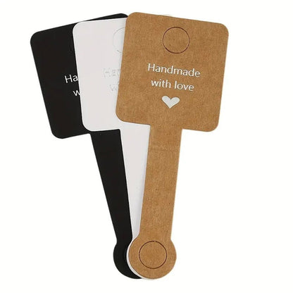 Suport pătrat cu adeziv și mesaj Handmade with love - negru (set 100 buc) - CraftUp