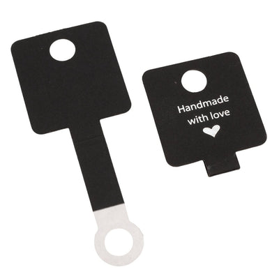 Suport pătrat cu adeziv și mesaj Handmade with love - negru (set 100 buc) - CraftUp